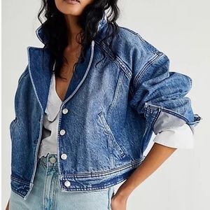 Free People || We the free Now or Never Dark Wash Cropped Denim Jacket Sz Small